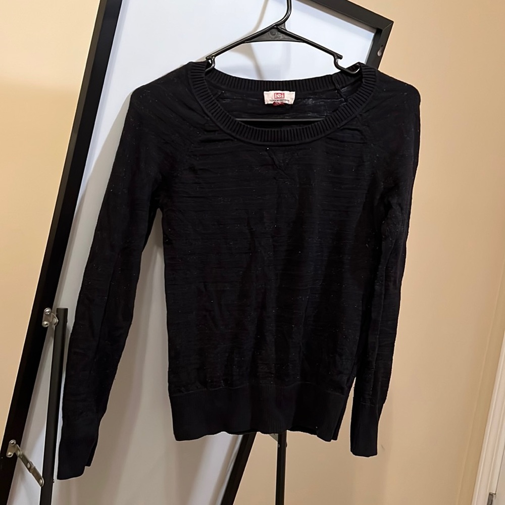 l.e.i black striped round neck sweater cardigan Medium fits like Small